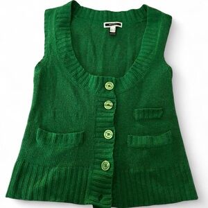 Green Button-Up Cotton Knit Top